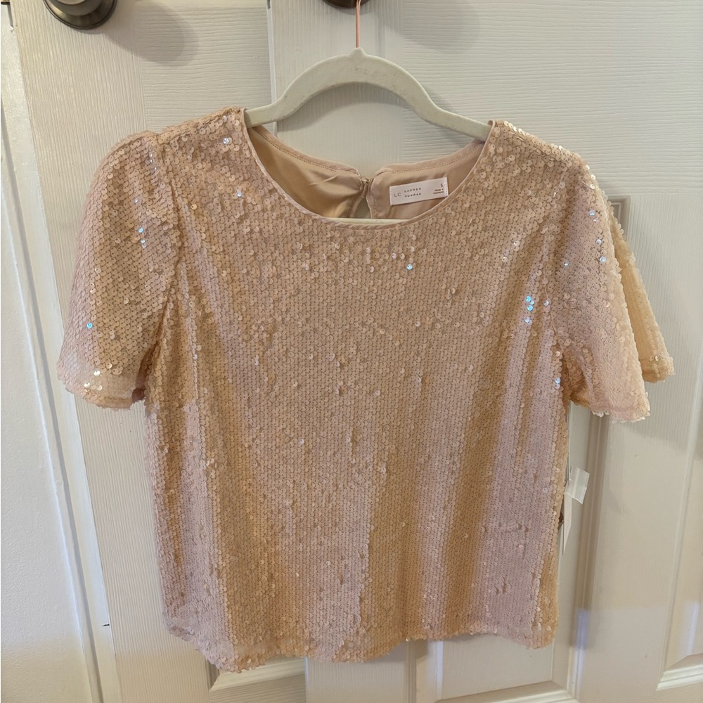 LC Lauren Conrad Blush Sequin Short Sleeve Top